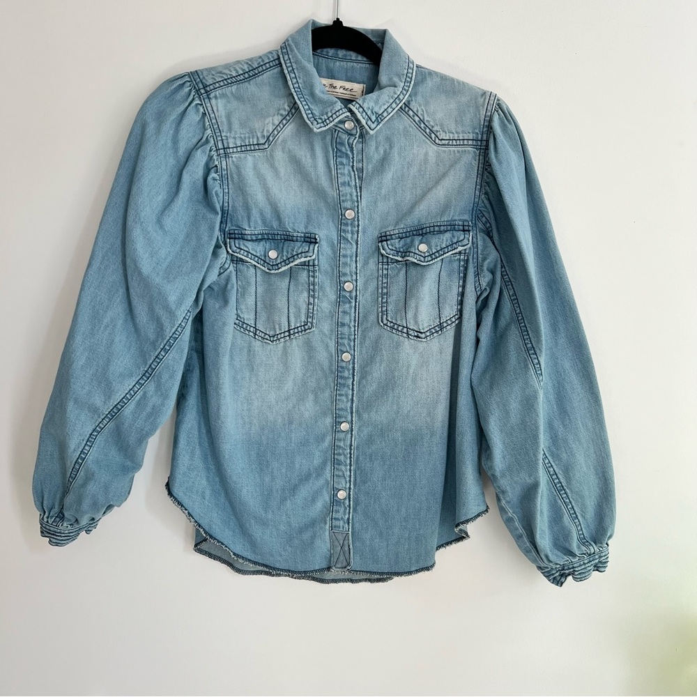 We The Free Light Blue Denim Shirt